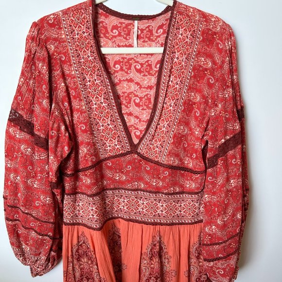 Free People Tops - Free People - Red Luna Scarf Print Tunic Mini - Size Medium